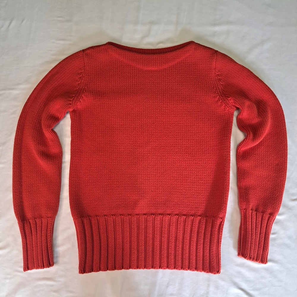 J Crew‎ Vtg Women's Red Chunky Knit Boat Neck Sweater Sz S Fisherman Cottagecore